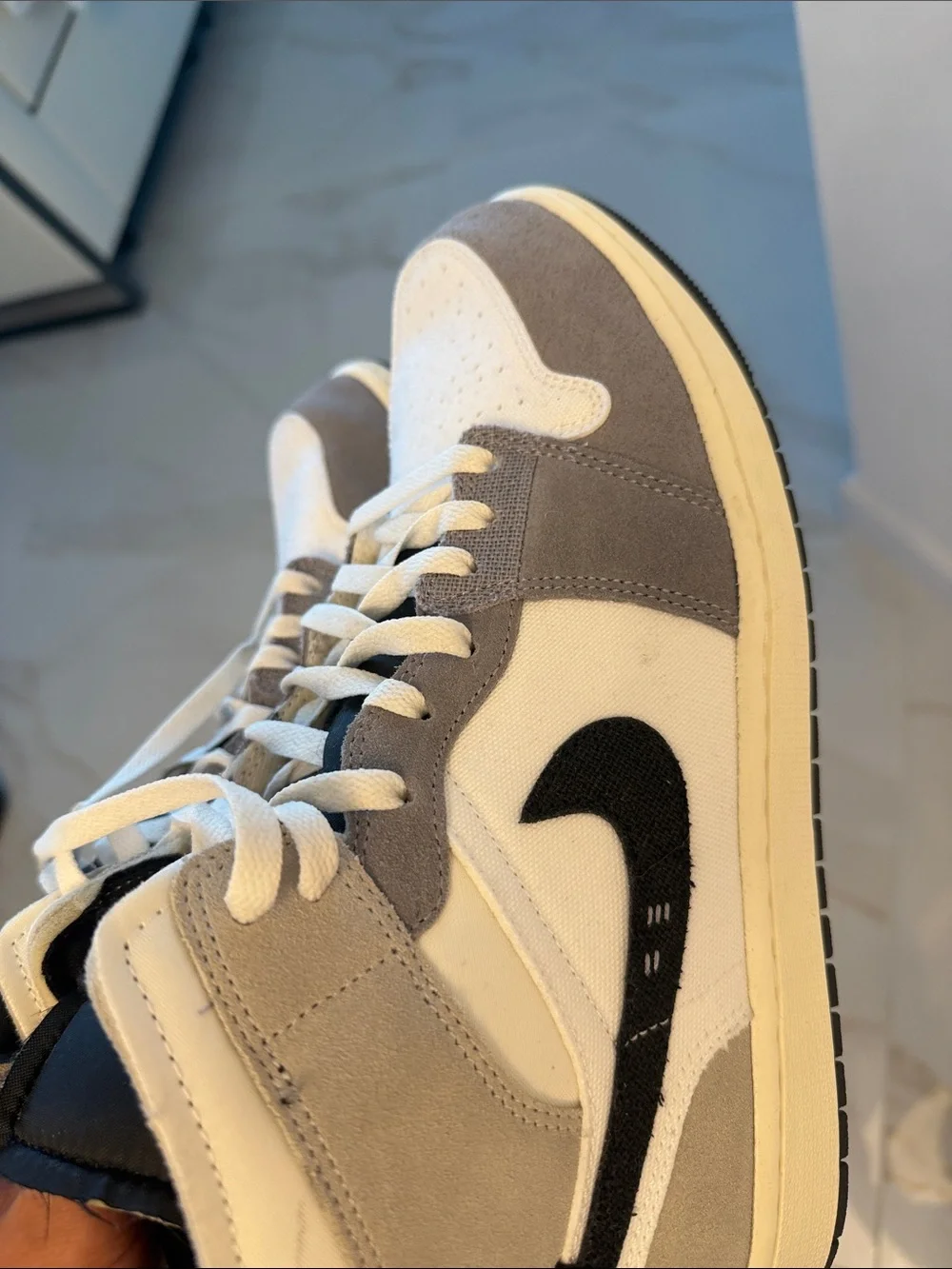 Nike High-Top Sneakers in White, Gray & Black